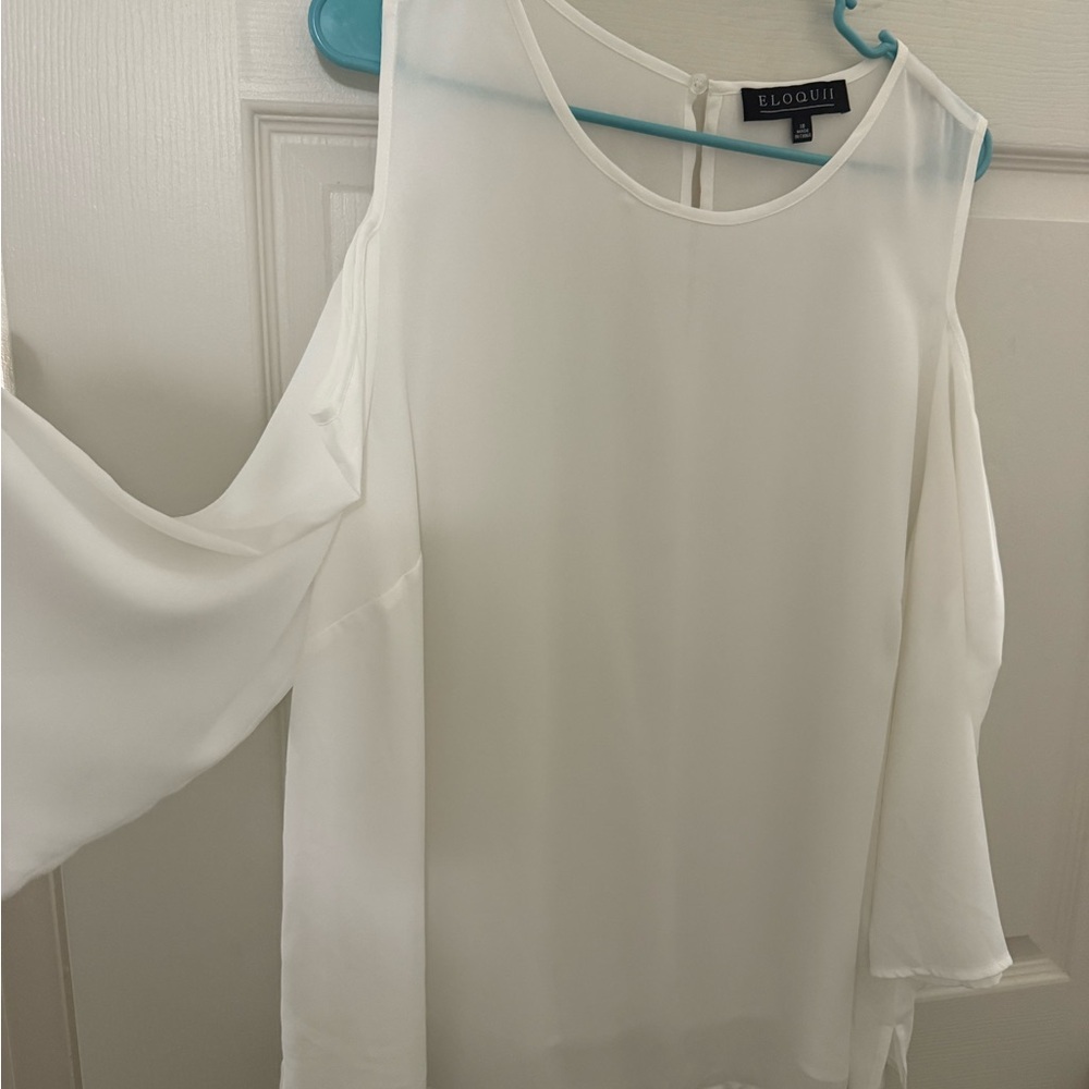 ELOQUII Women's Sheer White Cold Shoulder Top